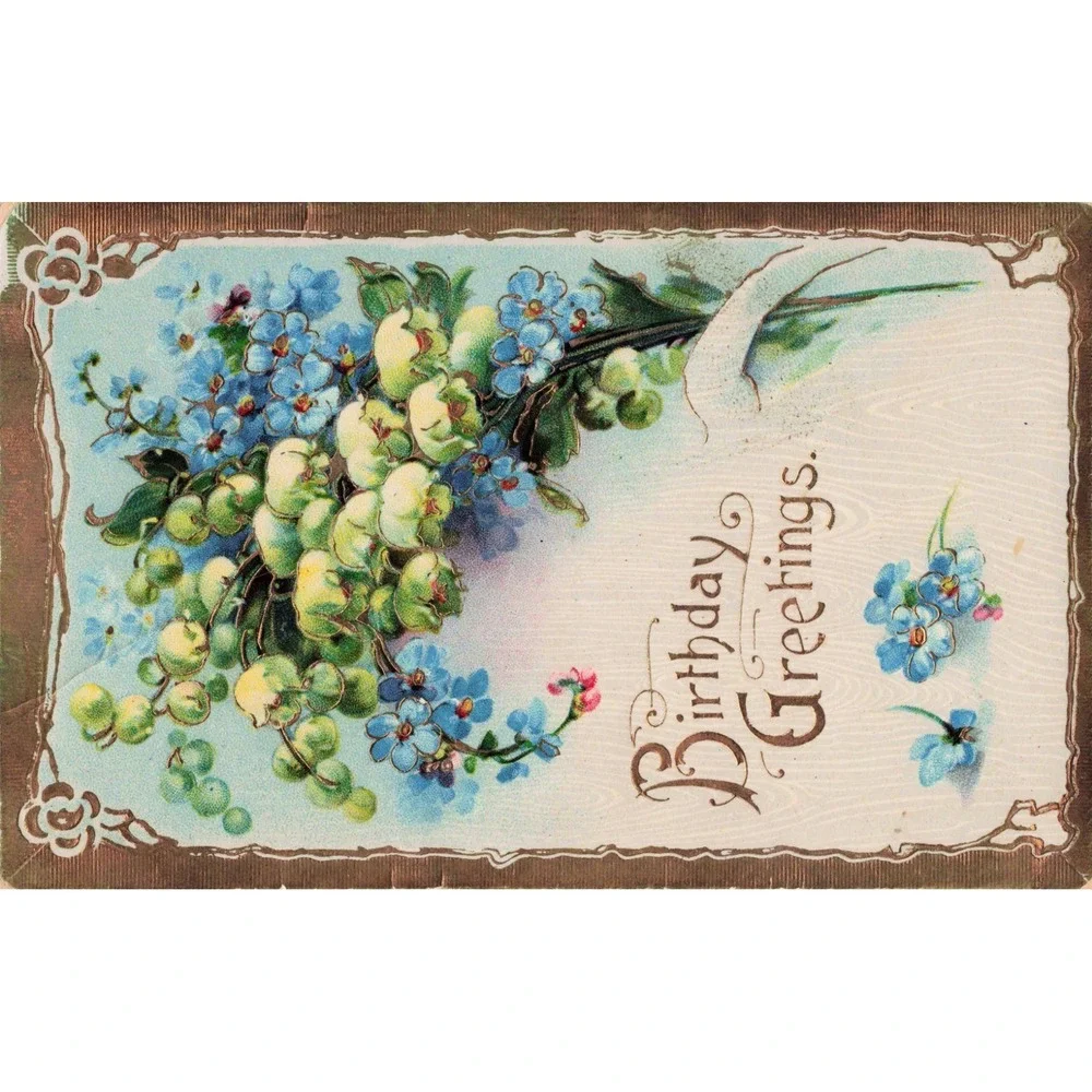 Vintage Birthday Greetings Postcard Floral Forget-Me-Nots Lilies Germany Serie24